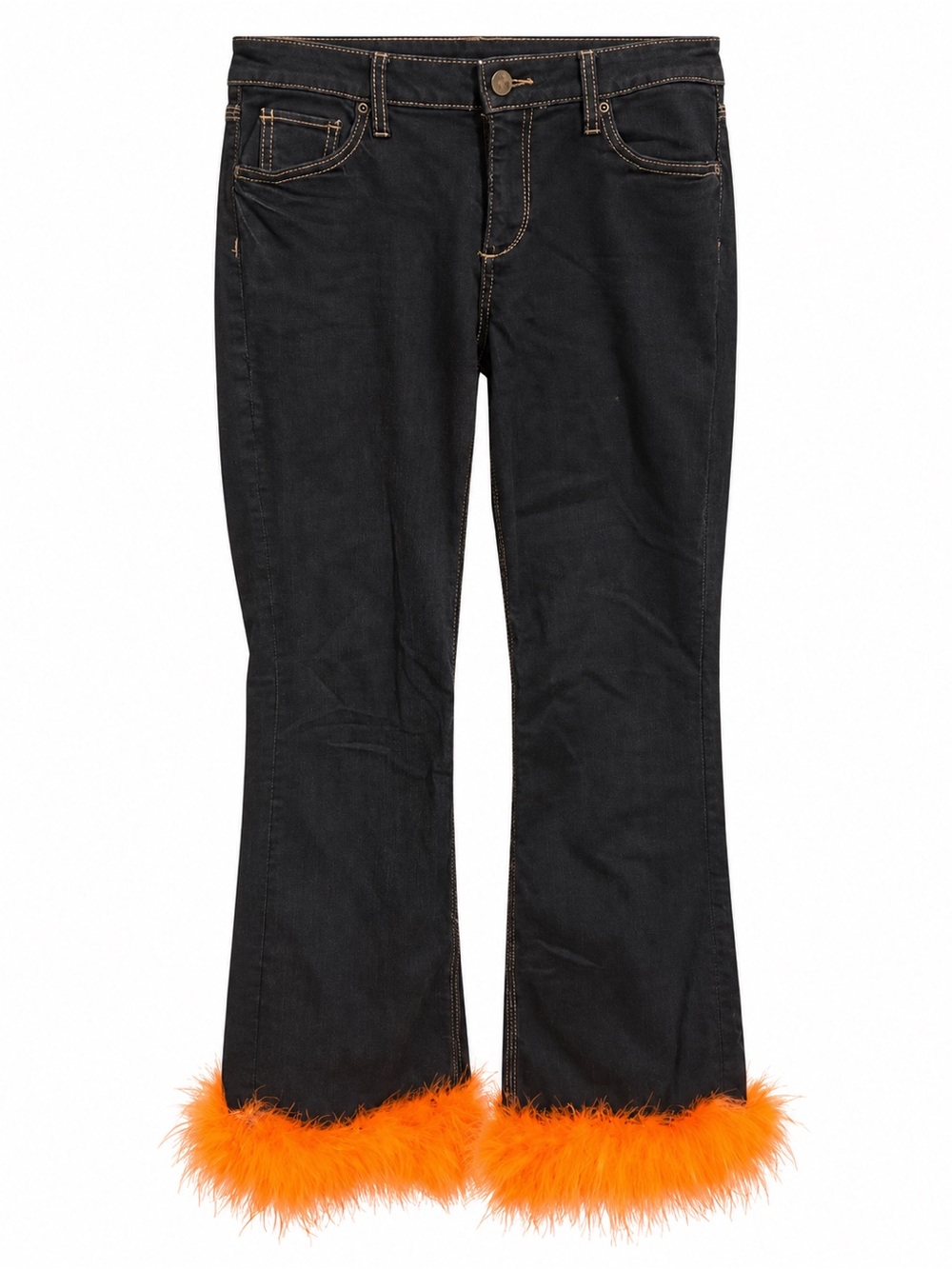 New York & Company Dark Blue Curvy Bootcut Orange Feathered Trim Jeans ~ Size 6